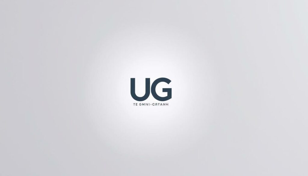A detailed, well-lit image of the "UG Mini-GmbH" corporate entity logo, displayed prominently in the center of the frame. The logo should be rendered with a sleek, modern aesthetic, showcasing the stylized "UG" initials against a clean, minimalist background. The image should convey a sense of professionalism and reliability, reflecting the concept of a lower-cost alternative to the traditional "GmbH" (Gesellschaft mit beschränkter Haftung) business structure. The overall composition should be balanced and visually appealing, with a subtle depth of field to highlight the logo. The lighting should be soft and even, creating a sense of warmth and approachability. The background should be a neutral, subdued tone that allows the logo to take center stage, without any distracting elements.