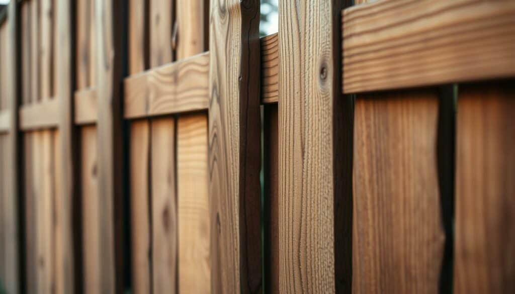 A well-crafted wooden fence with intricate corner connections, illuminated by soft, natural lighting. The wooden planks have a rich, weathered texture, creating a rustic and charming aesthetic. The camera captures the scene from a low angle, emphasizing the sturdy and substantial nature of the fence. The background is blurred, allowing the viewer to focus on the detailed craftsmanship of the corner joints, which are the focal point of the image. The overall mood is one of warmth, tradition, and attention to detail, perfectly reflecting the "Besonderheiten bei Eckverbindungen" section of the article.