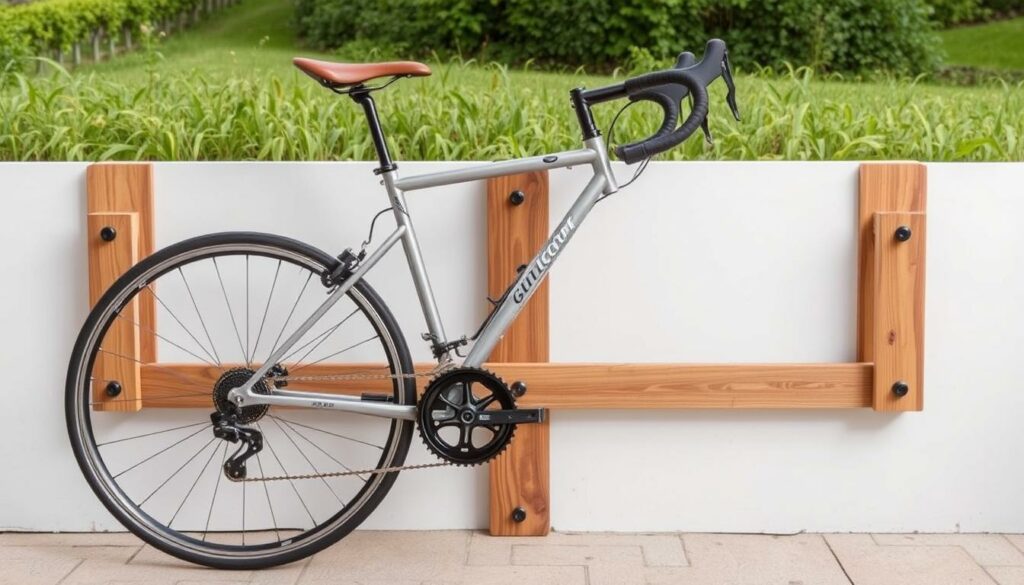 Bild einer stylischen Fahrradhalterung aus Holz