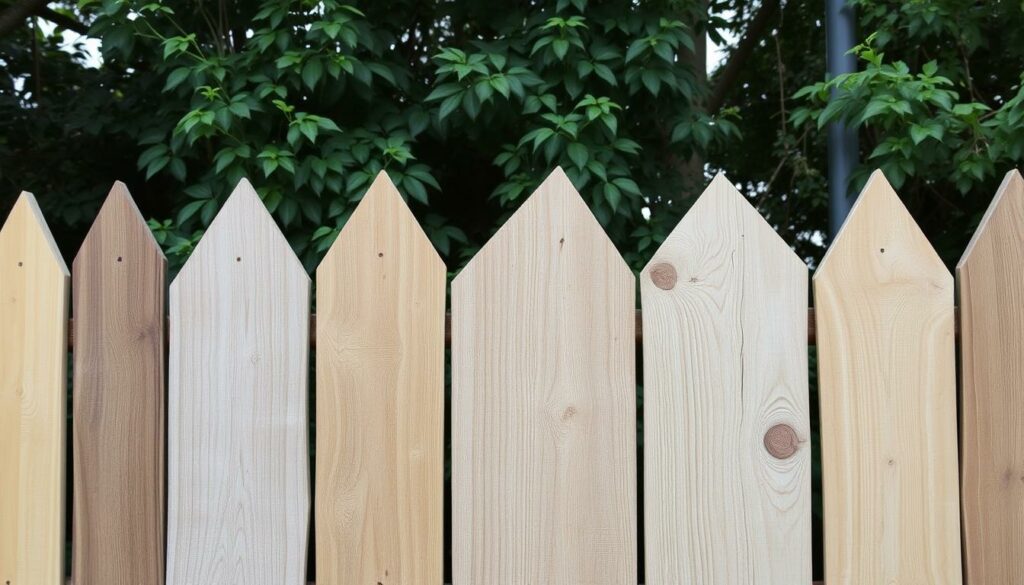 Ein Bild von verschiedenen Holzarten für einen Gartenzaun