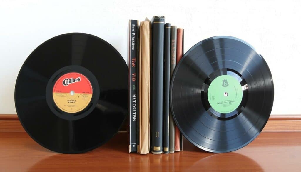 Eine Vintage-Buchstütze aus alten Schallplatten