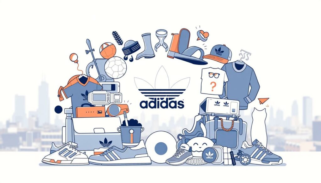 Adidas Erfolgsrezepte: A slick, contemporary illustration showcasing the key ingredients for business success, as exemplified by the iconic Adidas brand. In the foreground, a visually striking arrangement of Adidas product icons - sneakers, apparel, and accessories - arranged in an artful, asymmetrical composition. The middle ground features a sleek, minimalist graphic design with geometric shapes and lines, evoking the brand's distinct visual language. In the background, a soft, blurred cityscape backdrop, hinting at the global reach and influence of the Adidas empire. The overall aesthetic is clean, modern, and aspirational, reflecting the brand's ethos of innovation, performance, and style.