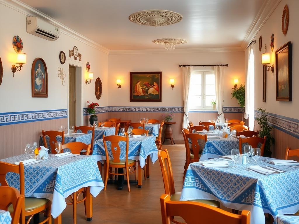 Gemütlicher Innenbereich des Restaurant Athen Legende mit traditioneller Einrichtung Gemütlicher Innenbereich des Restaurant Athen Legende mit traditioneller Einrichtung