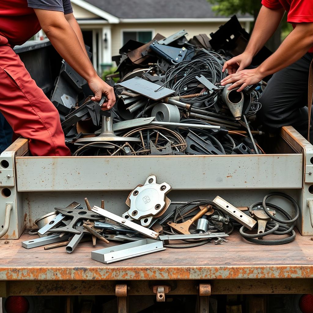 Schrottabholung in der Nähe - Mitarbeiter verladen Metallschrott Schrottabholung in der Nähe - Mitarbeiter verladen Metallschrott