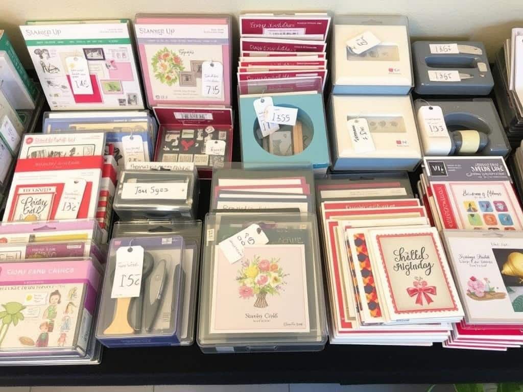 Stampin Up Produkte mit Preisschildern für einen Flohmarkt vorbereitet Stampin Up Produkte mit Preisschildern für einen Flohmarkt vorbereitet