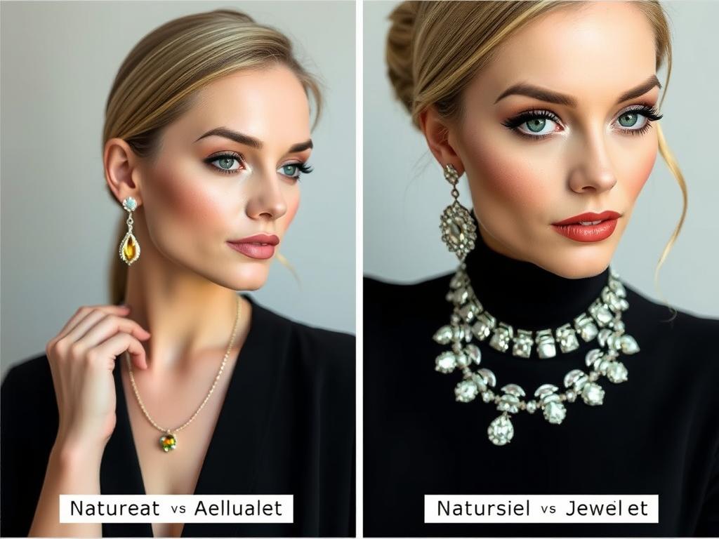 Beispiele für angemessenes und übertriebenes Make-up und Schmuck auf Bewerbungsfotos