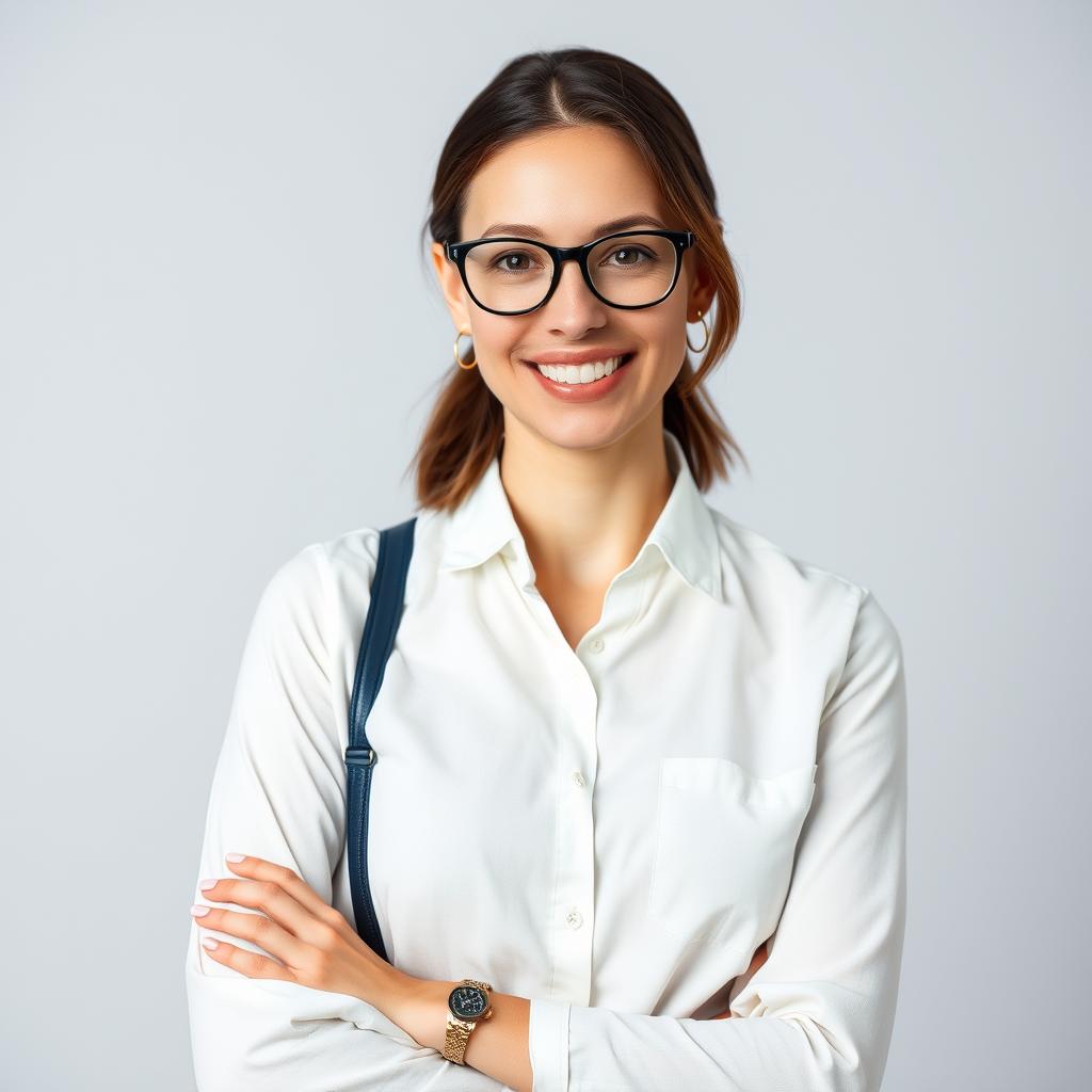 Bewerbungsfoto einer Frau in kreativer Branche mit stilvollem, aber lockerem Outfit