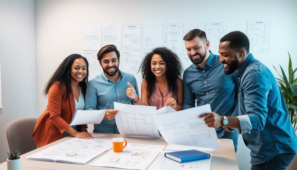 Erfolgreicher Unternehmer mit Team bei der Entwicklung einer Geschäftsidee