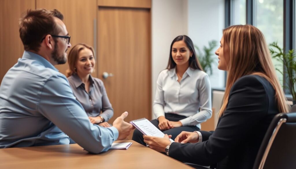 Interviewsituation mit Personalern und Bewerber im Gespräch Interviewsituation mit Personalern und Bewerber im Gespräch