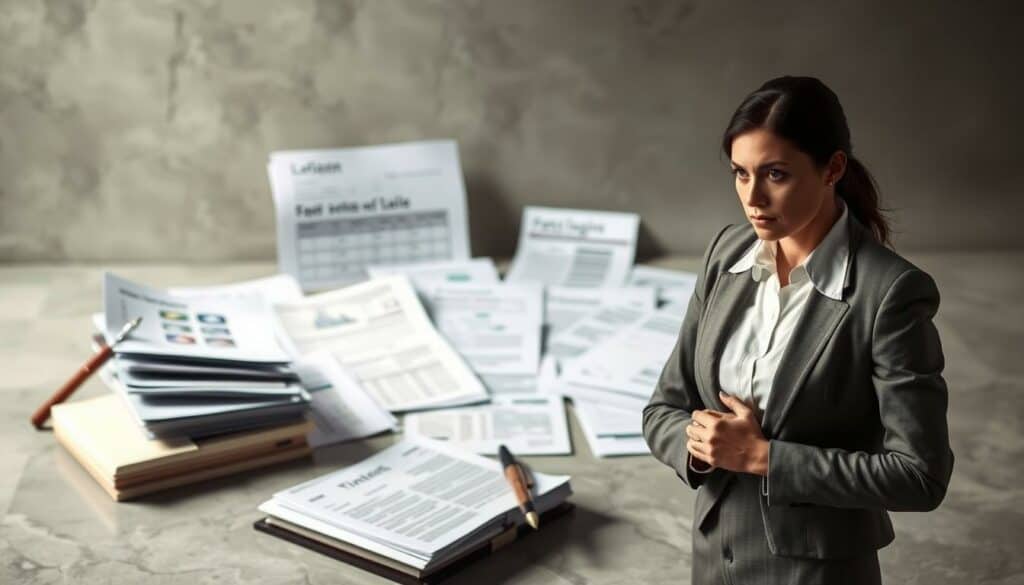A contemplative scene depicting the consequences and implications of one's fitness for duty. In the foreground, a woman in a stark, professional attire stands with a pensive gaze, her hands clasped before her, conveying a sense of uncertainty. The middle ground features an array of official-looking documents, files, and forms, hinting at the complex legal and financial considerations at play. The background is a muted, neutral palette, drawing the viewer's focus to the central figure and the subject matter. Soft, directional lighting casts subtle shadows, creating a sense of gravity and weight to the scene. The overall atmosphere is one of thoughtful contemplation, as the viewer is invited to consider the multifaceted nature of the challenges faced in this situation.