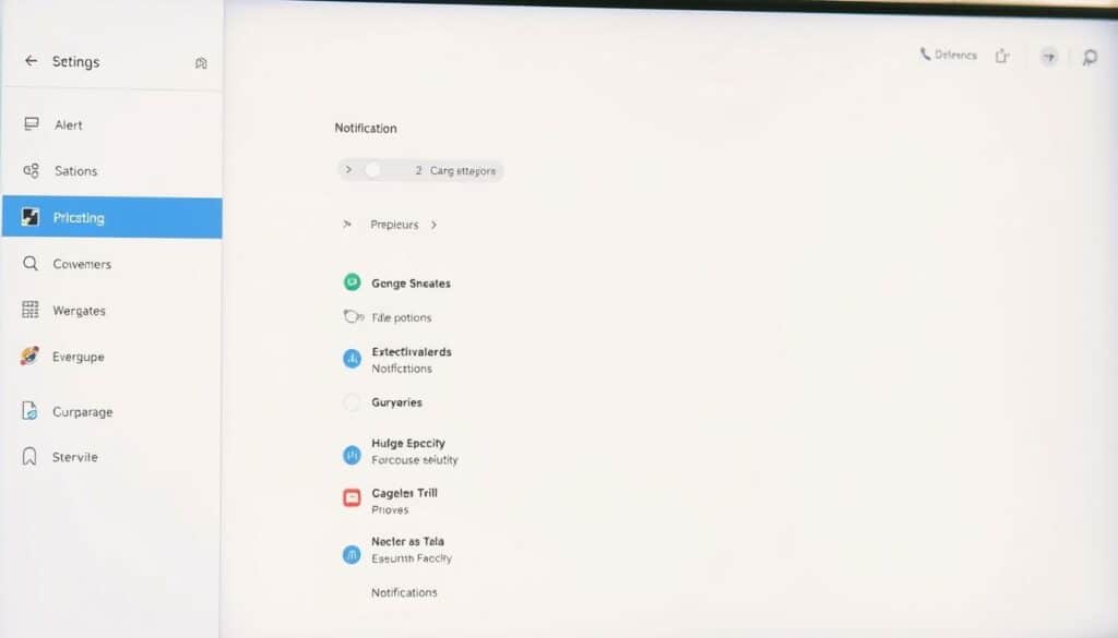A detailed overview of the notification options settings panel, displayed on a sleek, modern computer interface. The foreground features the various toggles and sliders for customizing alert preferences, with a clean, minimalist design. The middle ground showcases the comprehensive list of notification categories, each represented by clear, intuitive icons. The background gently fades to a soft, neutral tone, providing a calm, focused atmosphere for the user to effortlessly navigate the settings. Lighting is natural and diffused, with a subtle depth of field effect to draw the eye towards the primary elements. The overall mood is one of efficiency, organization, and user-friendly control over one's digital notifications.