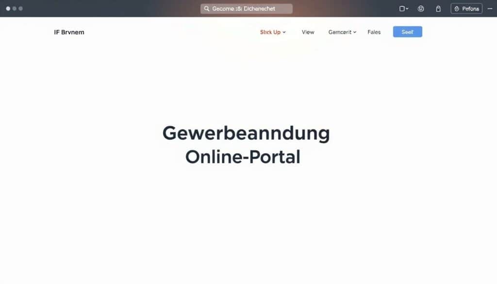 A modern, minimalist web interface with a clean, sleek design. In the foreground, a centered, boldly-titled "Gewerbeanmeldung Online-Portal" against a soft, neutral background. The layout is well-organized, with intuitive navigation and user-friendly input fields. Subtle gradients and geometric shapes add visual interest, while a warm, subtle lighting scheme creates a welcoming, professional atmosphere. The overall impression is one of efficiency, accessibility, and a seamless digital experience for small business owners.