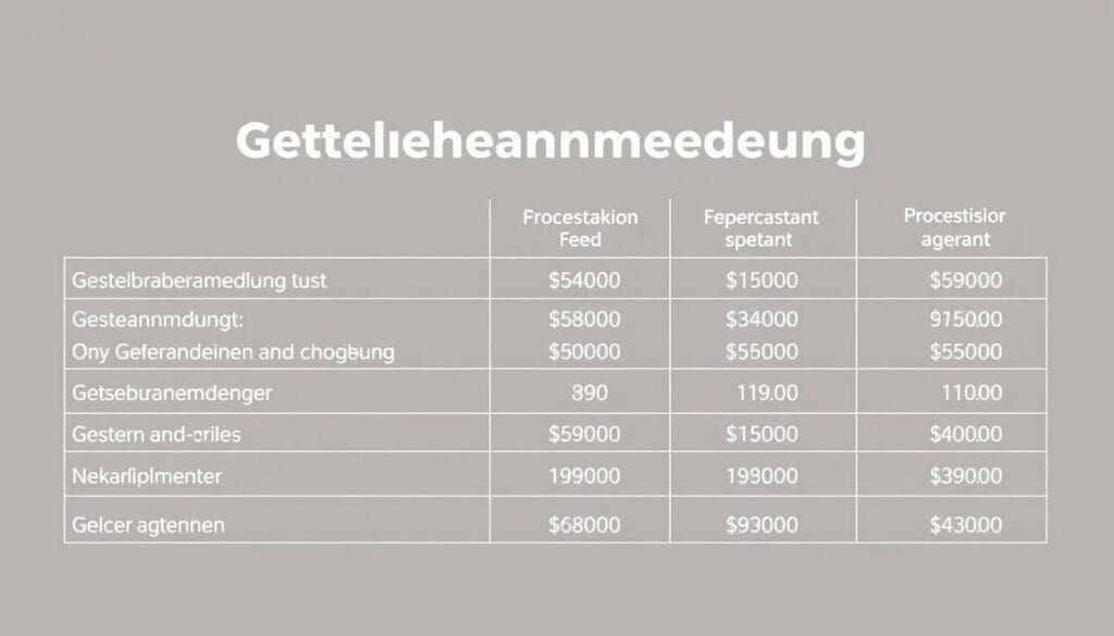 A professional-looking table displaying the costs and fees associated with a Gewerbeanmeldung (business registration) in Germany. The table is set against a subtle neutral background, perhaps a muted gray or beige, with clean lines and minimal distractions. The text is clear, legible, and organized in a logical manner, highlighting the key information such as the various fees, processing times, and any additional requirements. The overall presentation is practical, informative, and designed to convey the necessary details in a concise and visually appealing way, suitable for inclusion in the article about the Gewerbeamt Hanau and the section on "Kosten und Gebühren der Gewerbeanmeldung".