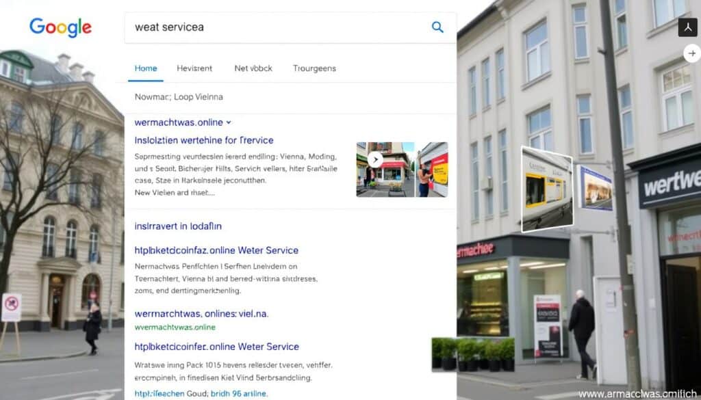 Google Suchergebnisse für lokale Dienstleistungen in Wien mit wermachtwas.online Einträgen