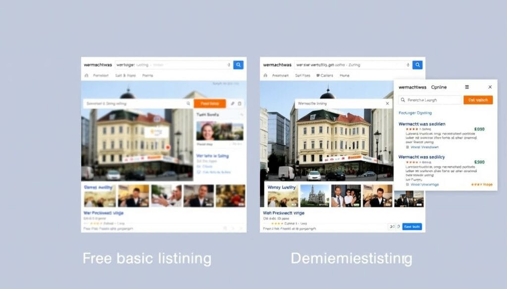 Vergleich der Sichtbarkeit zwischen kostenlosem und Premium-Eintrag auf wermachtwas.online