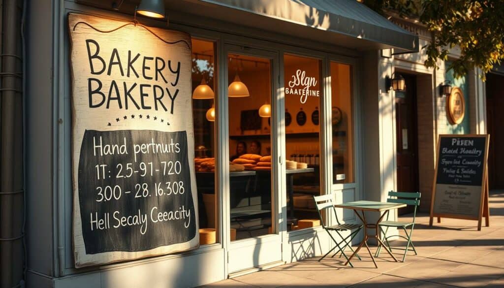 A cozy, inviting bakery storefront with a charming hand-painted sign displaying the hours of operation and seating capacity. The exterior is bathed in warm, golden light, with a display of fresh-baked breads and pastries visible through the large windows. The scene conveys a sense of neighborhood hospitality, with a few small tables and chairs arranged neatly on the sidewalk, inviting passersby to stop and enjoy a moment of respite. The composition captures the essential details a customer would need to know about this local bakery's services and amenities. A cozy, inviting bakery storefront with a charming hand-painted sign displaying the hours of operation and seating capacity. The exterior is bathed in warm, golden light, with a display of fresh-baked breads and pastries visible through the large windows. The scene conveys a sense of neighborhood hospitality, with a few small tables and chairs arranged neatly on the sidewalk, inviting passersby to stop and enjoy a moment of respite. The composition captures the essential details a customer would need to know about this local bakery's services and amenities.