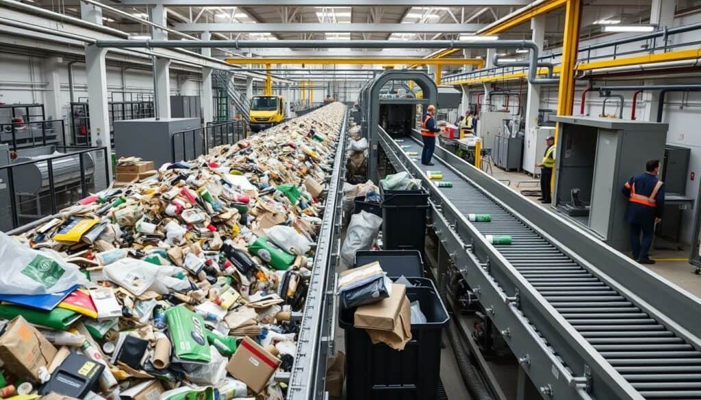Recyclinganlage in Stuttgart mit sortierten Wertstoffen